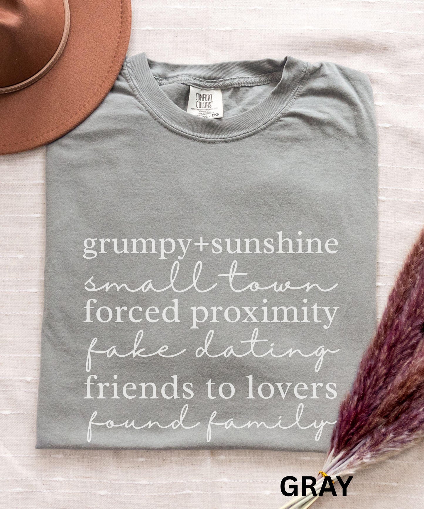 Small Town Romance Tropes Shirt: Grumpy Sunshine, Forced Proximity Found Family Friends to Lovers Fake Dating Shirt, Romance Book Merch