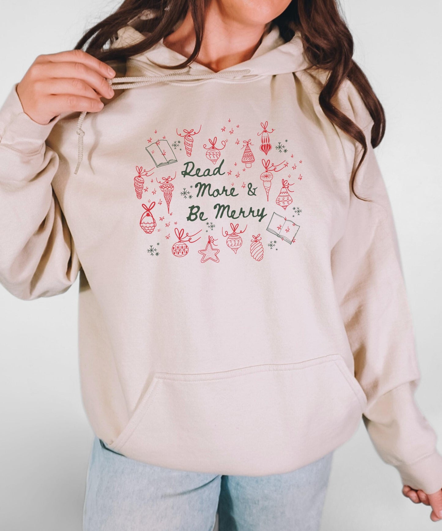 Read More and Be Merry Hoodie, Christmas Sweatshirt for Book Lovers, Christmas Reading Hoodie, Christmas Book Merch Holiday Bookish Apparel