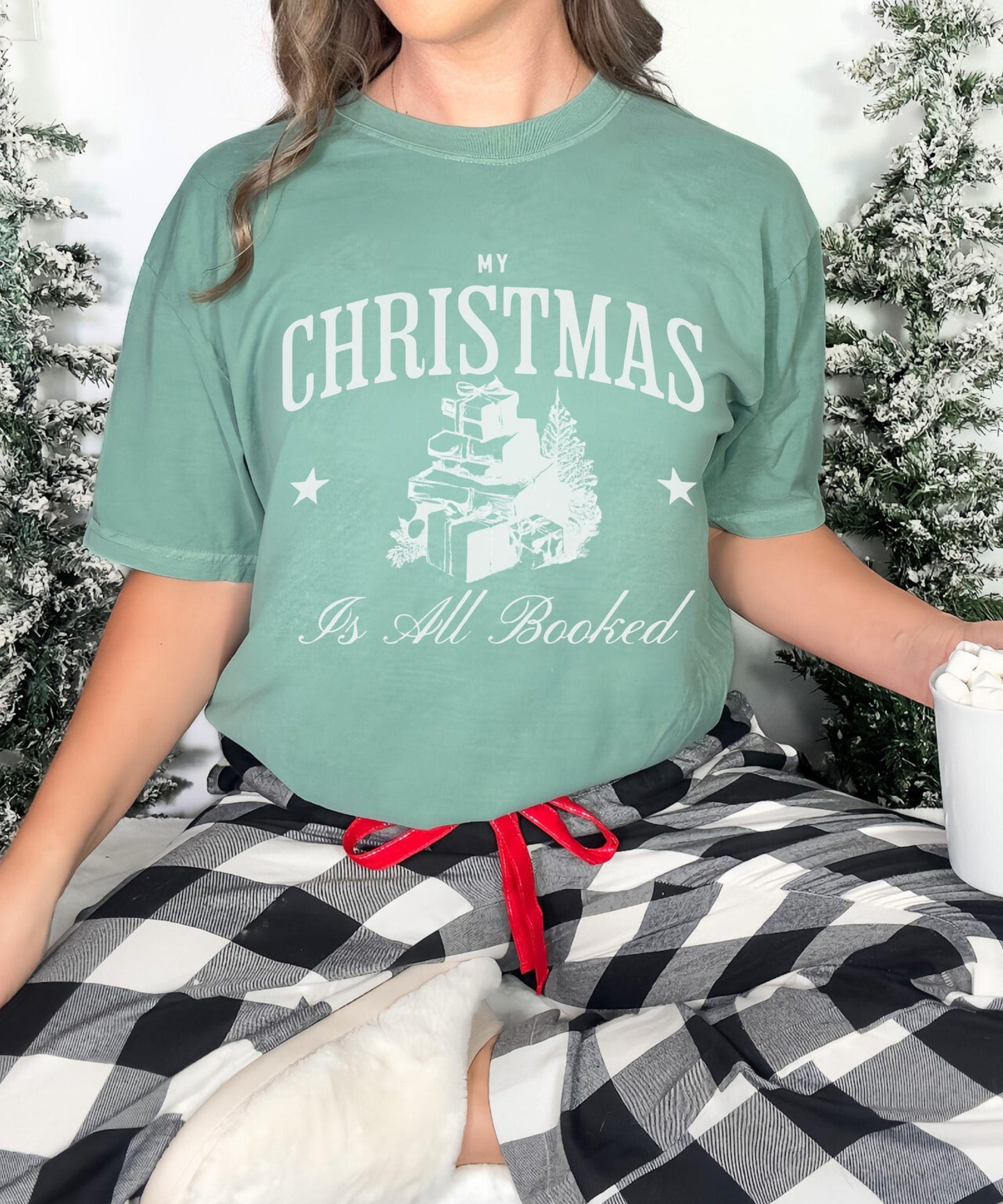 My Christmas is All Booked TShirt: Christmas Book Shirt, Vintage Christmas Graphic Tee, Holiday Shirts for Book Lovers