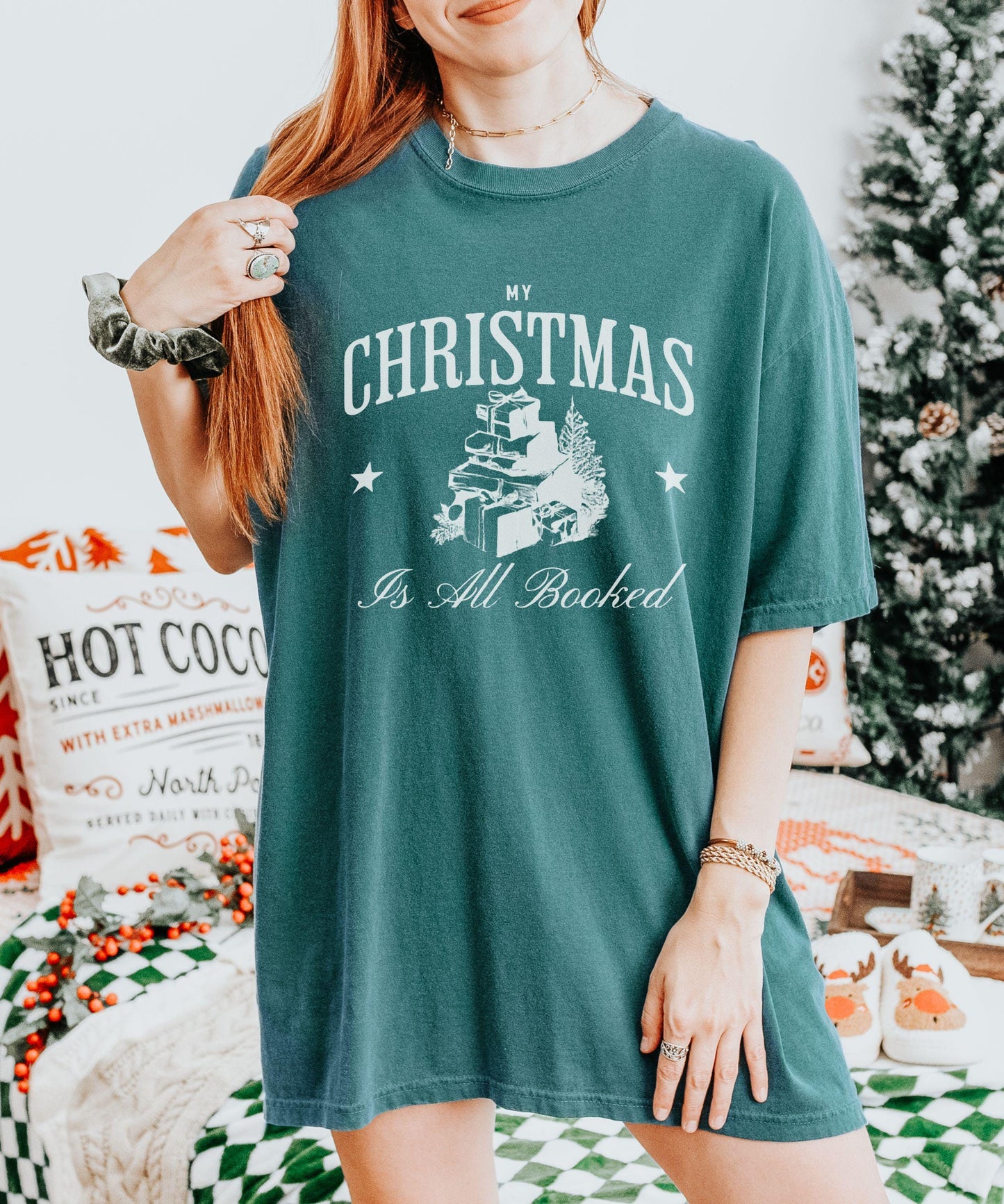 My Christmas is All Booked TShirt: Christmas Book Shirt, Vintage Christmas Graphic Tee, Holiday Shirts for Book Lovers