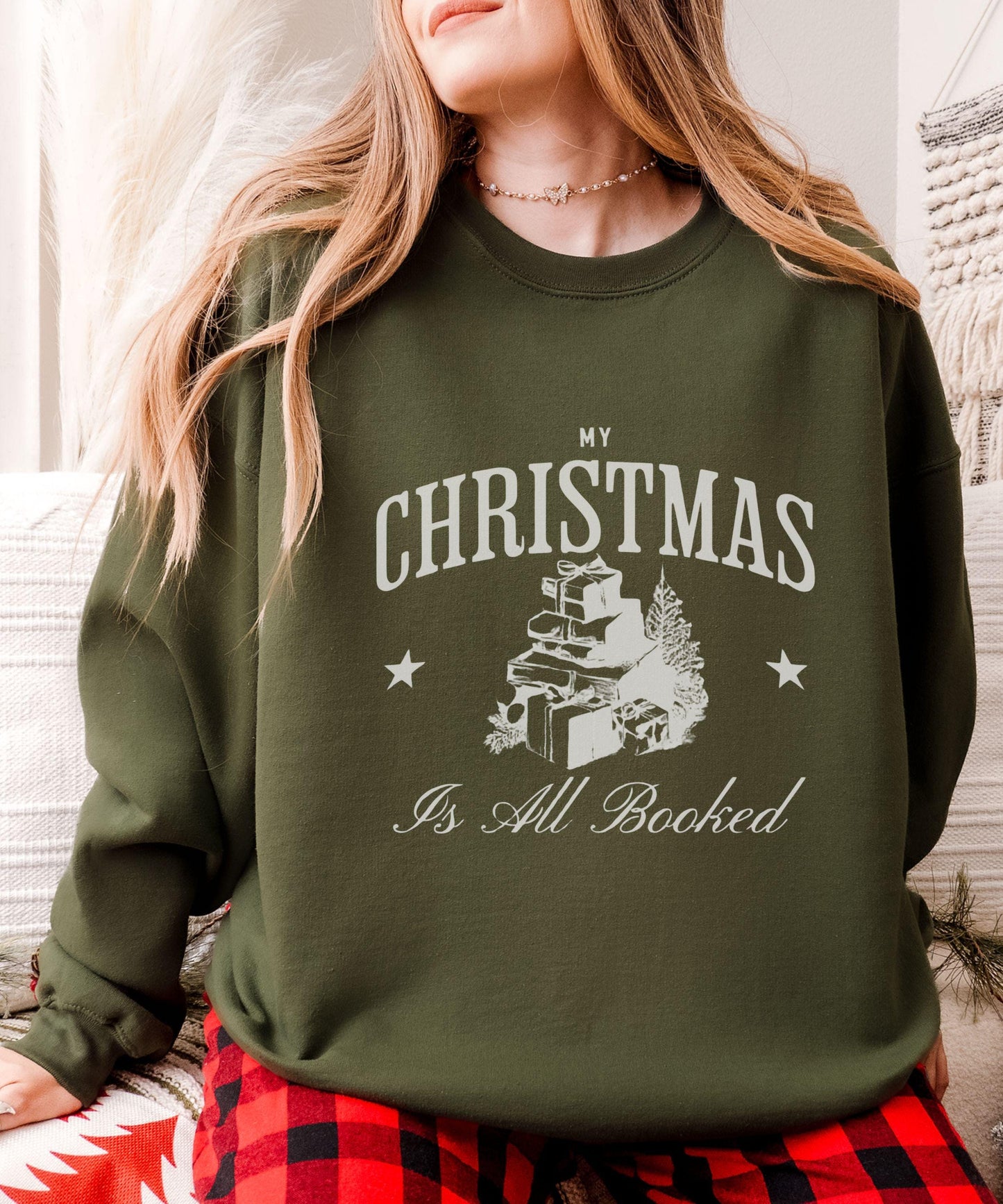My Christmas Is All Booked Sweatshirt, Christmas Book Shirt, Vintage Christmas Graphic Crewneck, Holiday Sweatshirts for Book Lovers