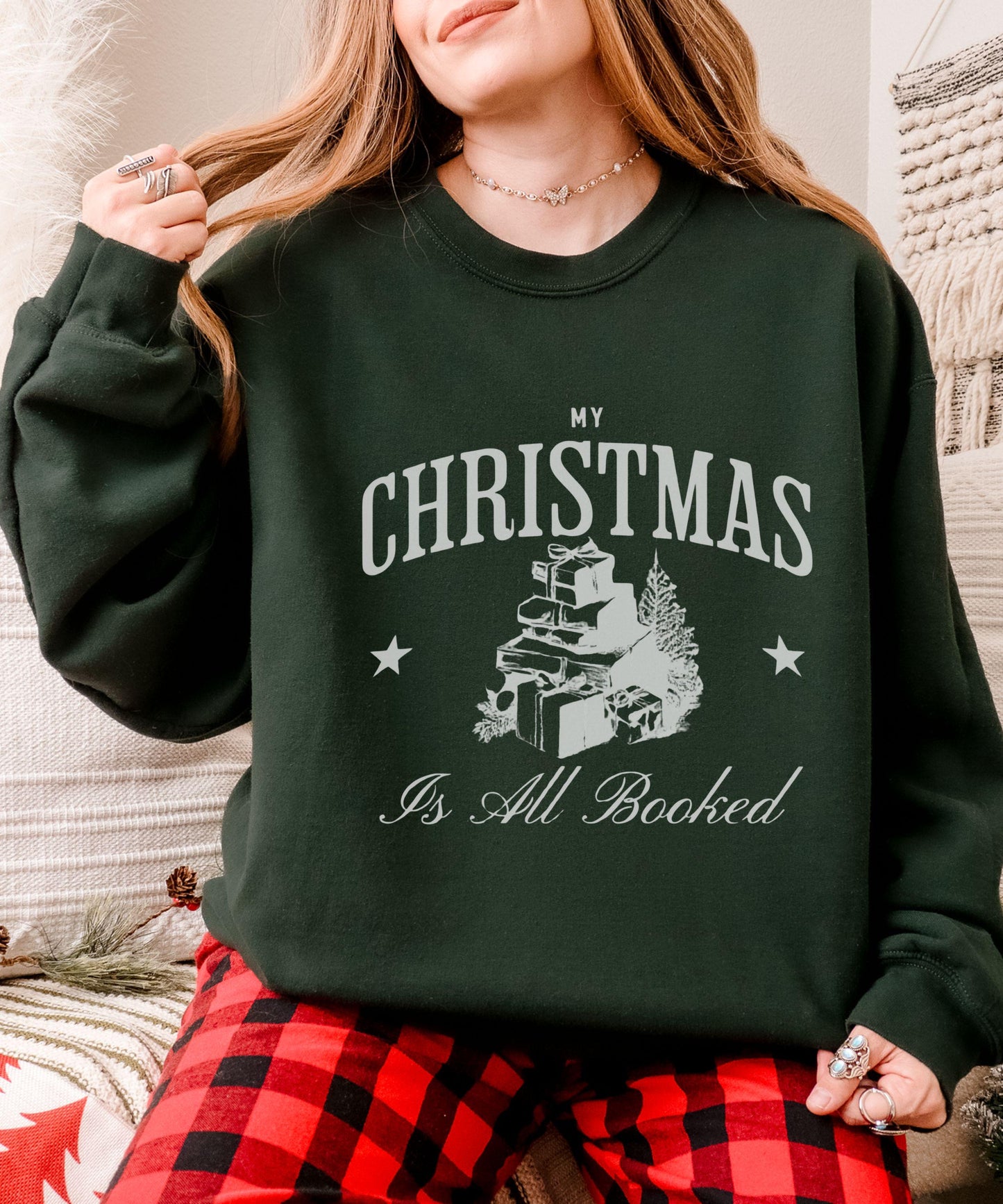 My Christmas Is All Booked Sweatshirt, Christmas Book Shirt, Vintage Christmas Graphic Crewneck, Holiday Sweatshirts for Book Lovers