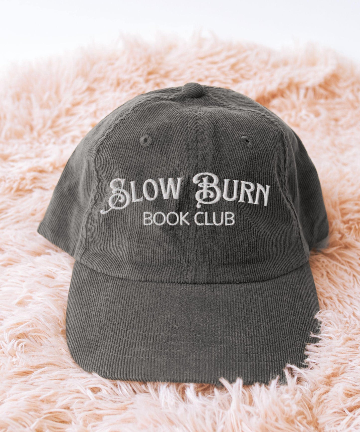 Slow Burn Book Club Embroidered Corduroy Hat: Bookish Hat, Romance Book Merch, Book Related Gifts Book Trope Hat Booklover Gift Slowburn Hat