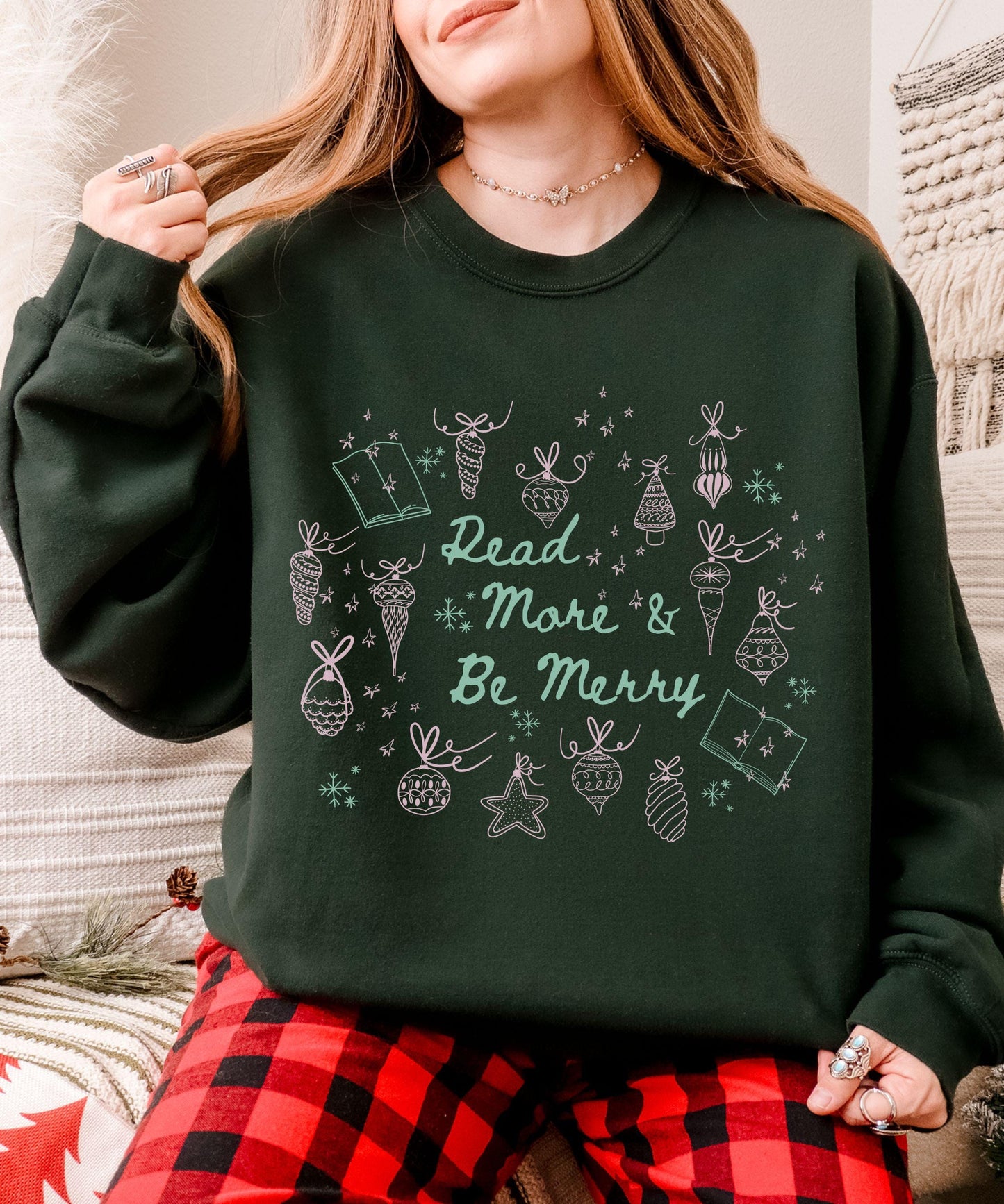 Read More & Be Merry Sweatshirt, Christmas Book Shirt, Bookish Sweatshirt, Booklover Holiday Sweater, Christmas Reading Sweatshirt
