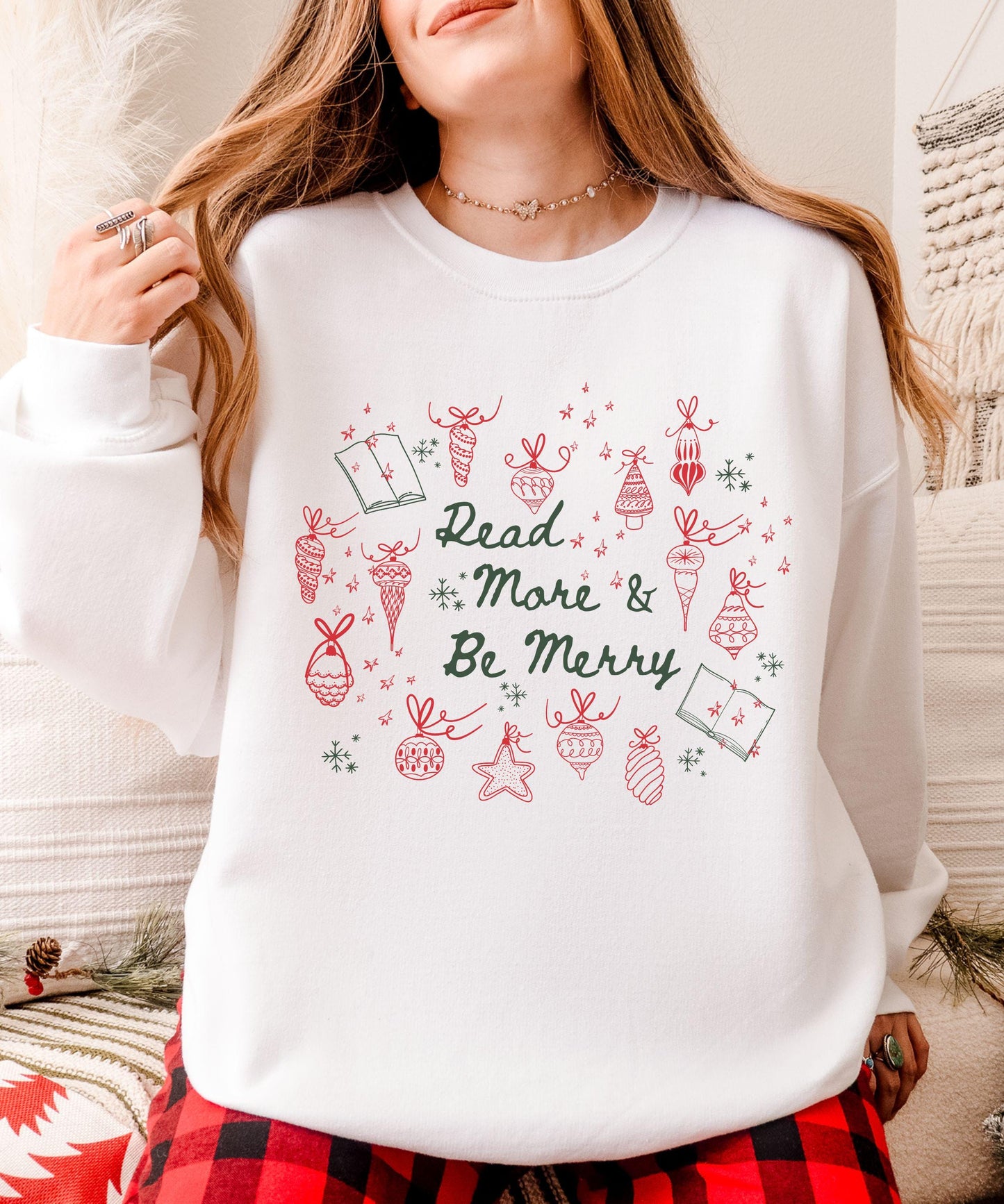 Read More & Be Merry Sweatshirt, Christmas Book Shirt, Bookish Sweatshirt, Booklover Holiday Sweater, Christmas Reading Sweatshirt
