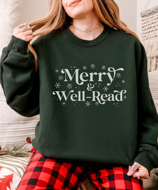 Merry & Well-Read Sweatshirt, Well Read Woman Feminist Sweatshirt For Book Lovers, Christmas Reading Sweatshirt, Christmas Book Merch