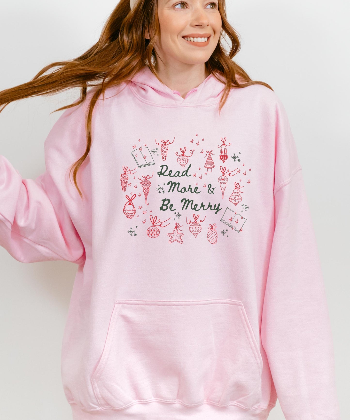 Read More and Be Merry Hoodie, Christmas Sweatshirt for Book Lovers, Christmas Reading Hoodie, Christmas Book Merch Holiday Bookish Apparel