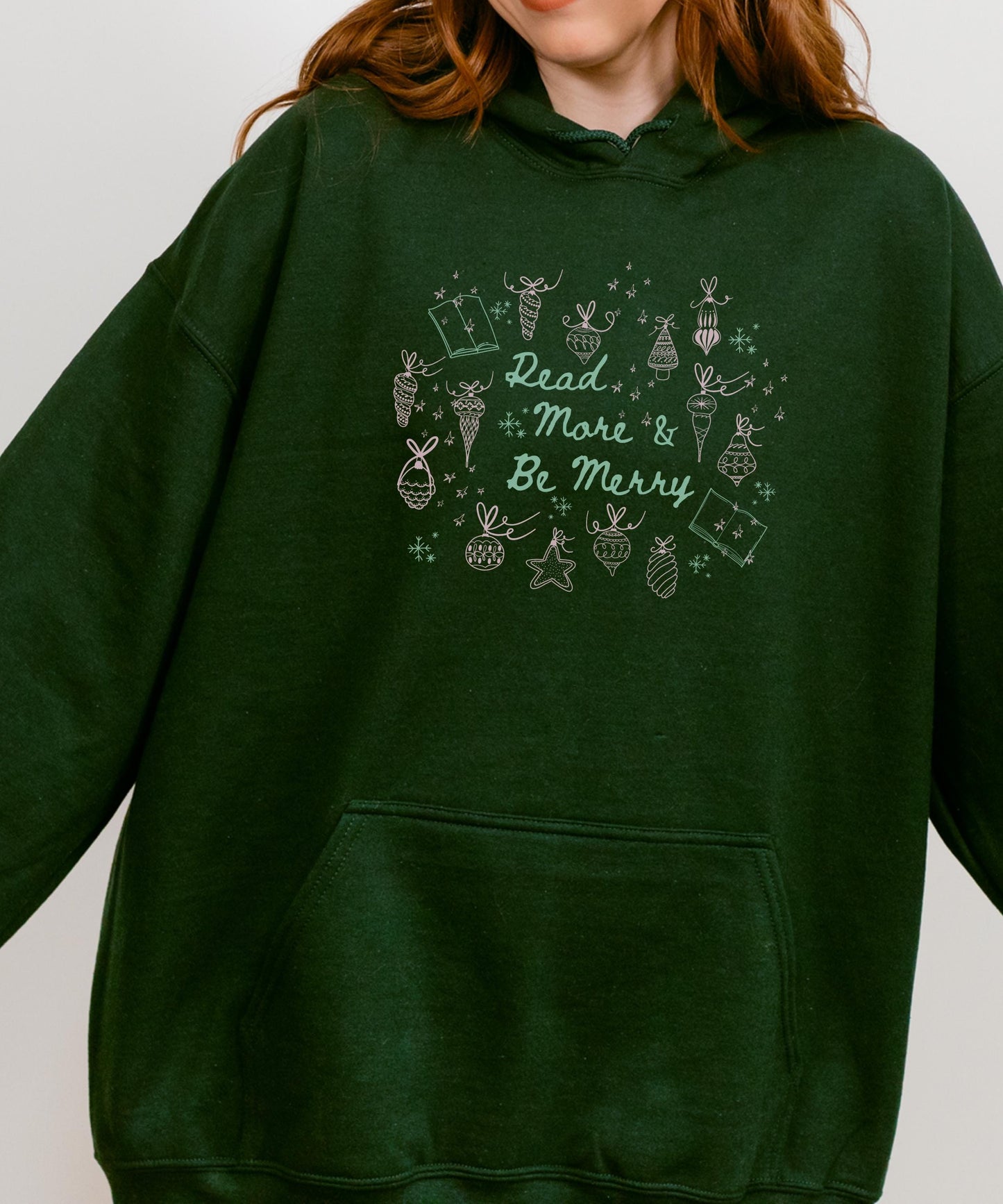 Read More and Be Merry Hoodie, Christmas Sweatshirt for Book Lovers, Christmas Reading Hoodie, Christmas Book Merch Holiday Bookish Apparel