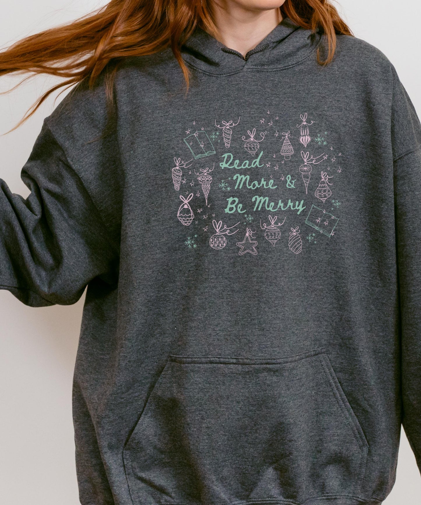 Read More and Be Merry Hoodie, Christmas Sweatshirt for Book Lovers, Christmas Reading Hoodie, Christmas Book Merch Holiday Bookish Apparel