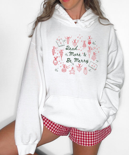 Read More and Be Merry Hoodie, Christmas Sweatshirt for Book Lovers, Christmas Reading Hoodie, Christmas Book Merch Holiday Bookish Apparel