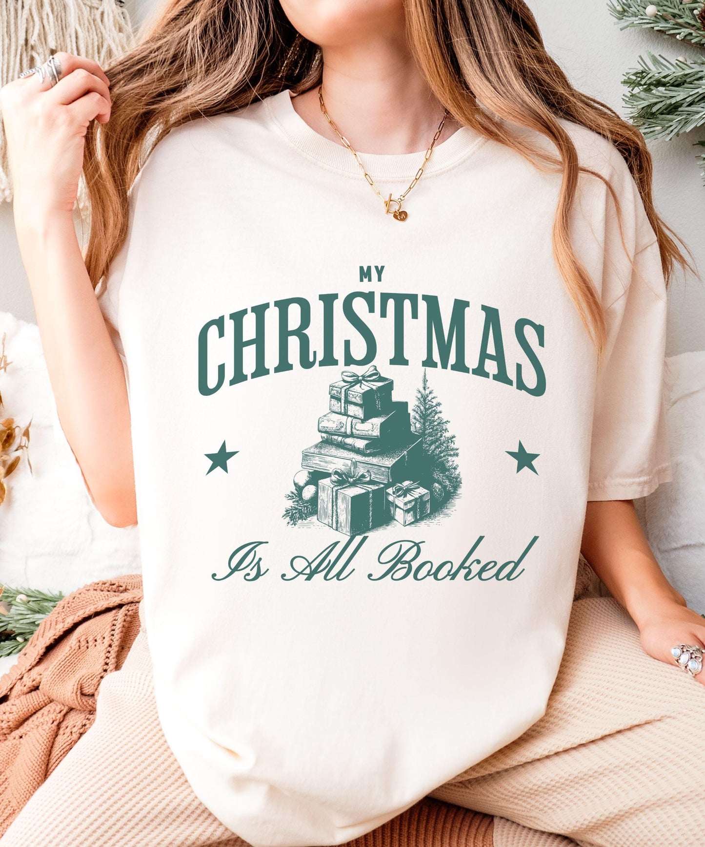 My Christmas is All Booked TShirt: Christmas Book Shirt, Vintage Christmas Graphic Tee, Holiday Shirts for Book Lovers