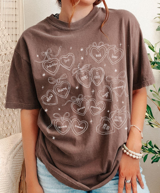 Heart Locket Booklover Shirt, Romance Book Merch, Trigger Warnings Morally Grey Slow Burn Dark Romance, Coquette Locket Book Tropes Shirt