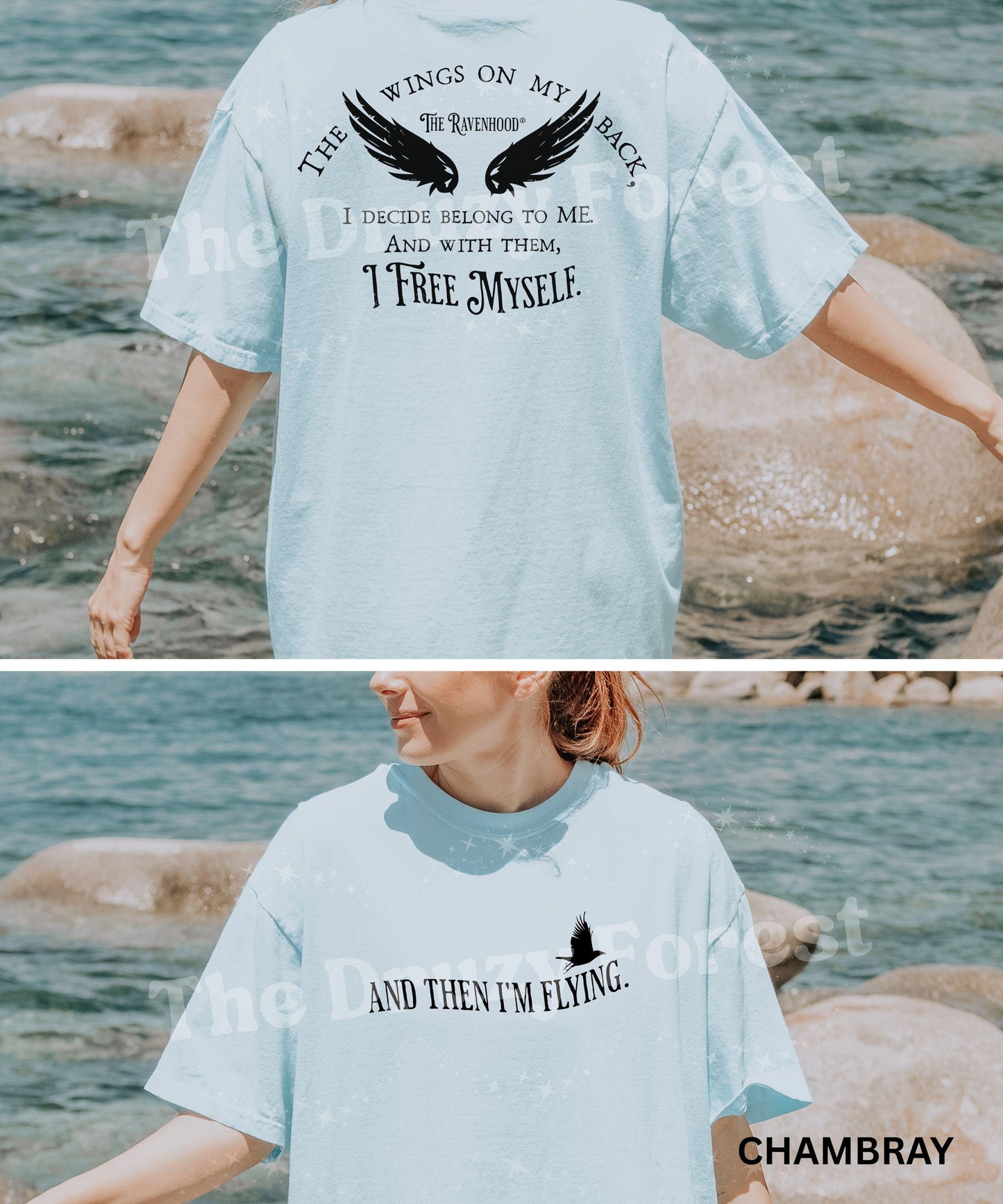 The Ravenhood Licensed Kate Stewart Book Merch, And Then I'm Flying, Cecilia Horner Raven Wings On My Back Quote, Ravenhood Series Shirt