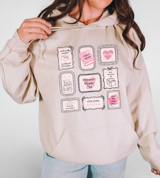 Romance Reader Club Bookish Stamp Hoodie, Hopeless Romantic Book Trope Sweatshirt, Spice Reader Book lover Gift, Small Town Romance Hoodie