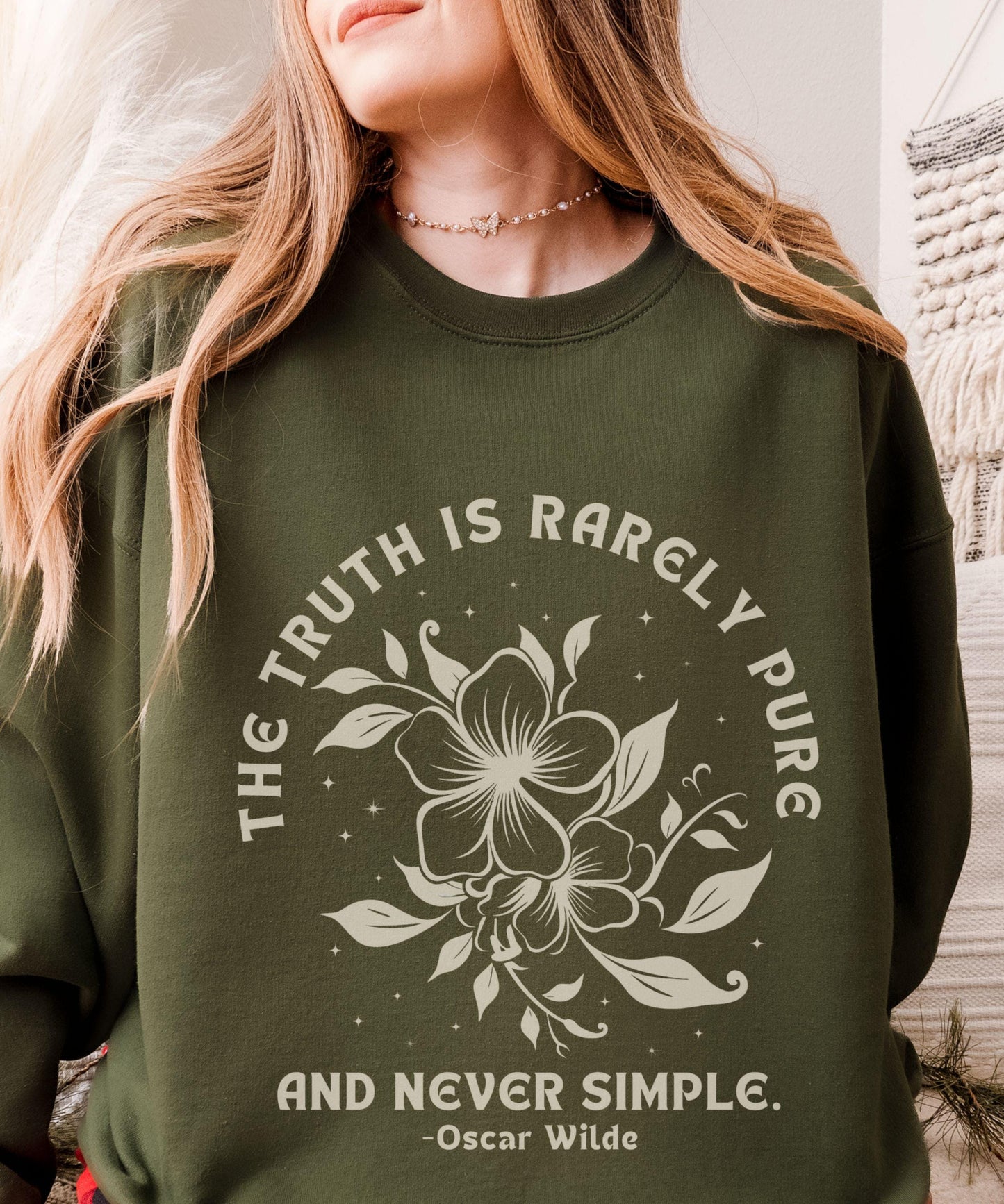 Oscar Wilde Literary Quote Sweatshirt: The Truth Is Rarely Pure And Never Simple, Poetcore Shirt, Classic Literature Book Lover Crewneck