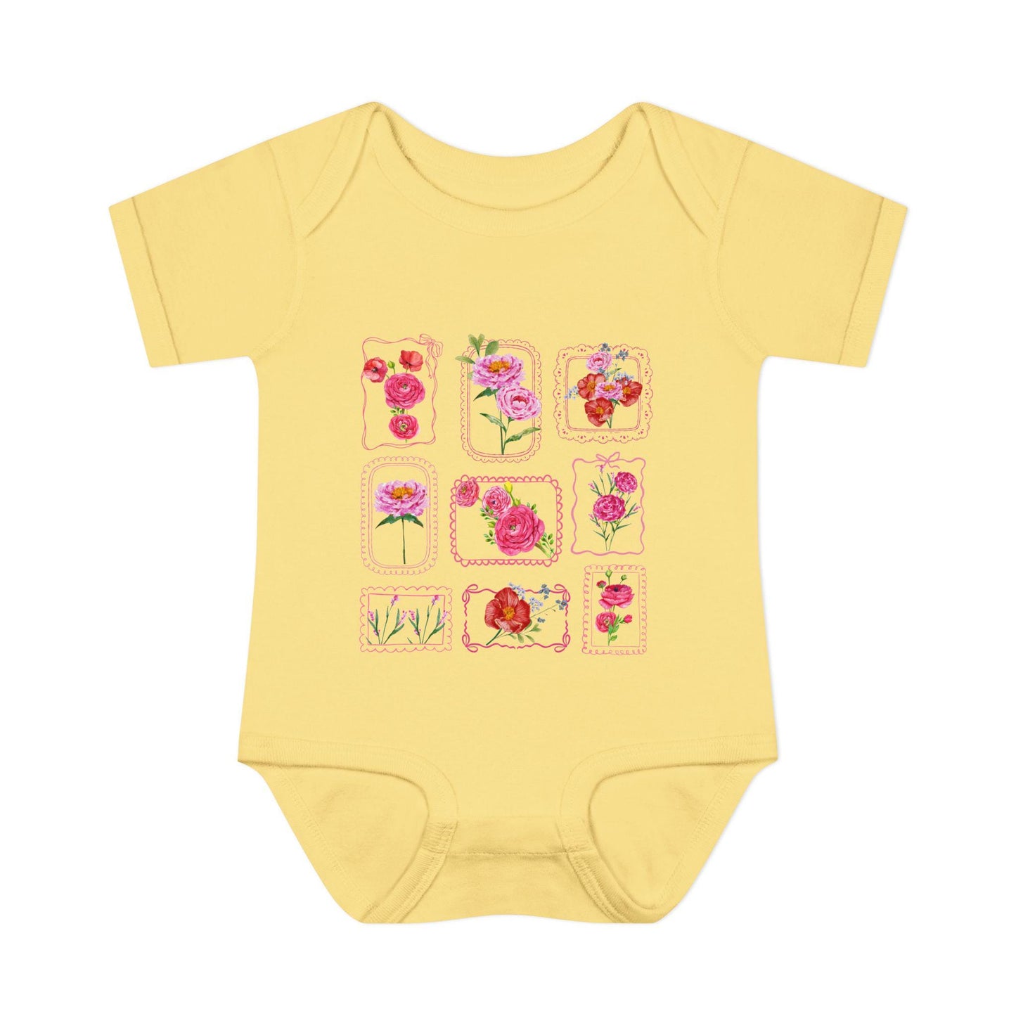 Floral Stamp Baby Bodysuit, Coquette Bow Lace Grid Postage Stamp Baby Bodysuit, Floral Baby Clothes Baby Shower Gift, Garden Baby Gift