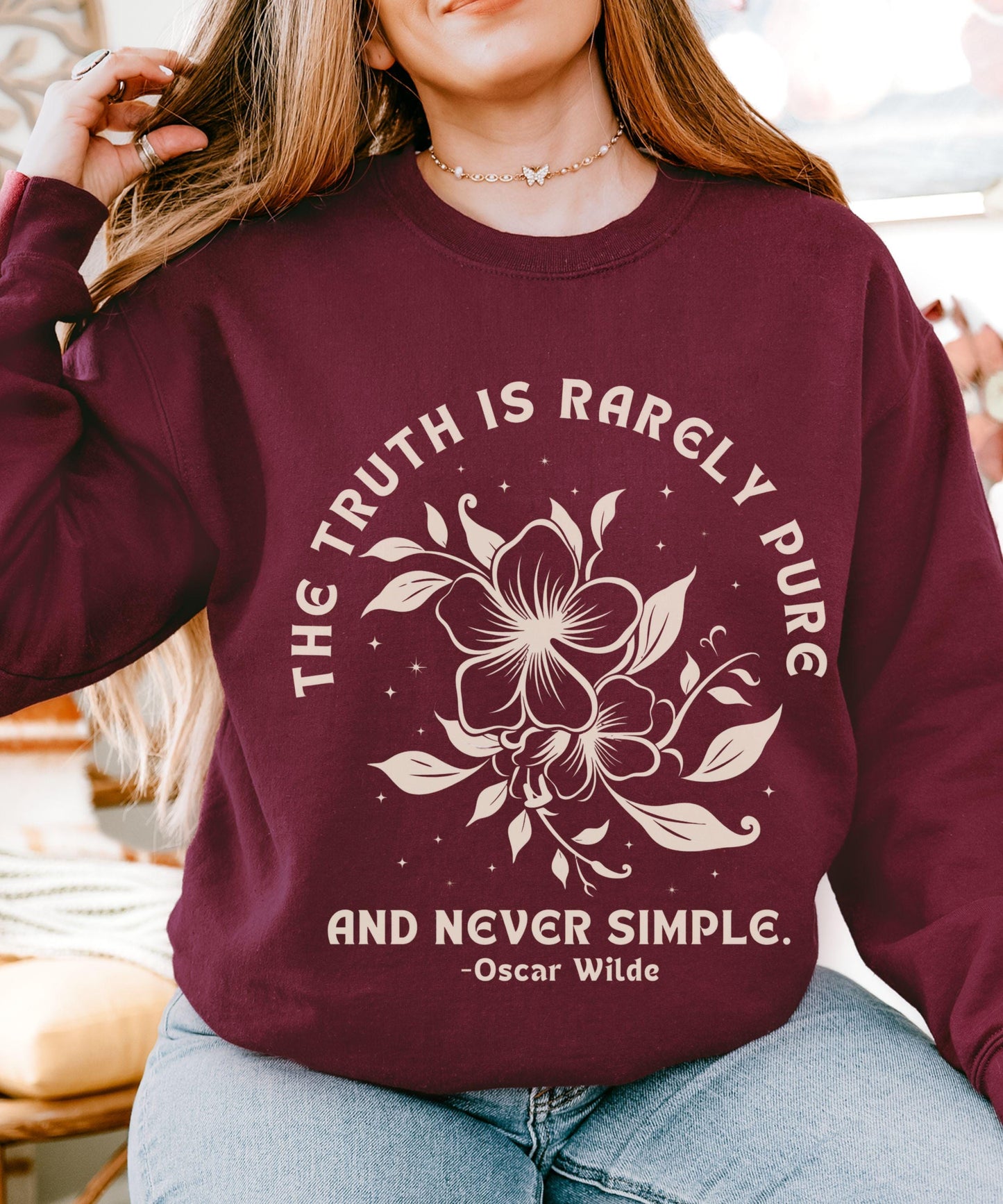 Oscar Wilde Literary Quote Sweatshirt: The Truth Is Rarely Pure And Never Simple, Poetcore Shirt, Classic Literature Book Lover Crewneck