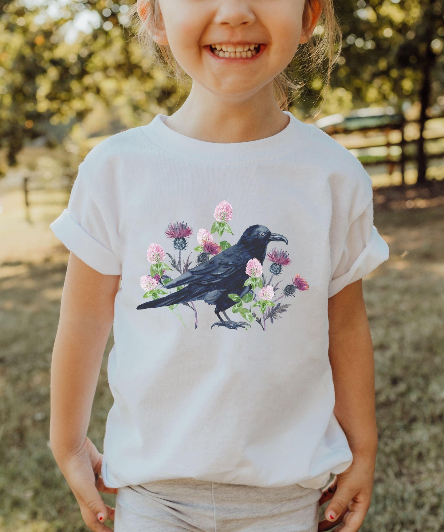 Raven Shirt Girl, Witchy Kids Clothes Dark Academia Cottagecore Crow Gifts, Goblincore Whimsigoth Boho Goth Nature Raven Toddler Tee