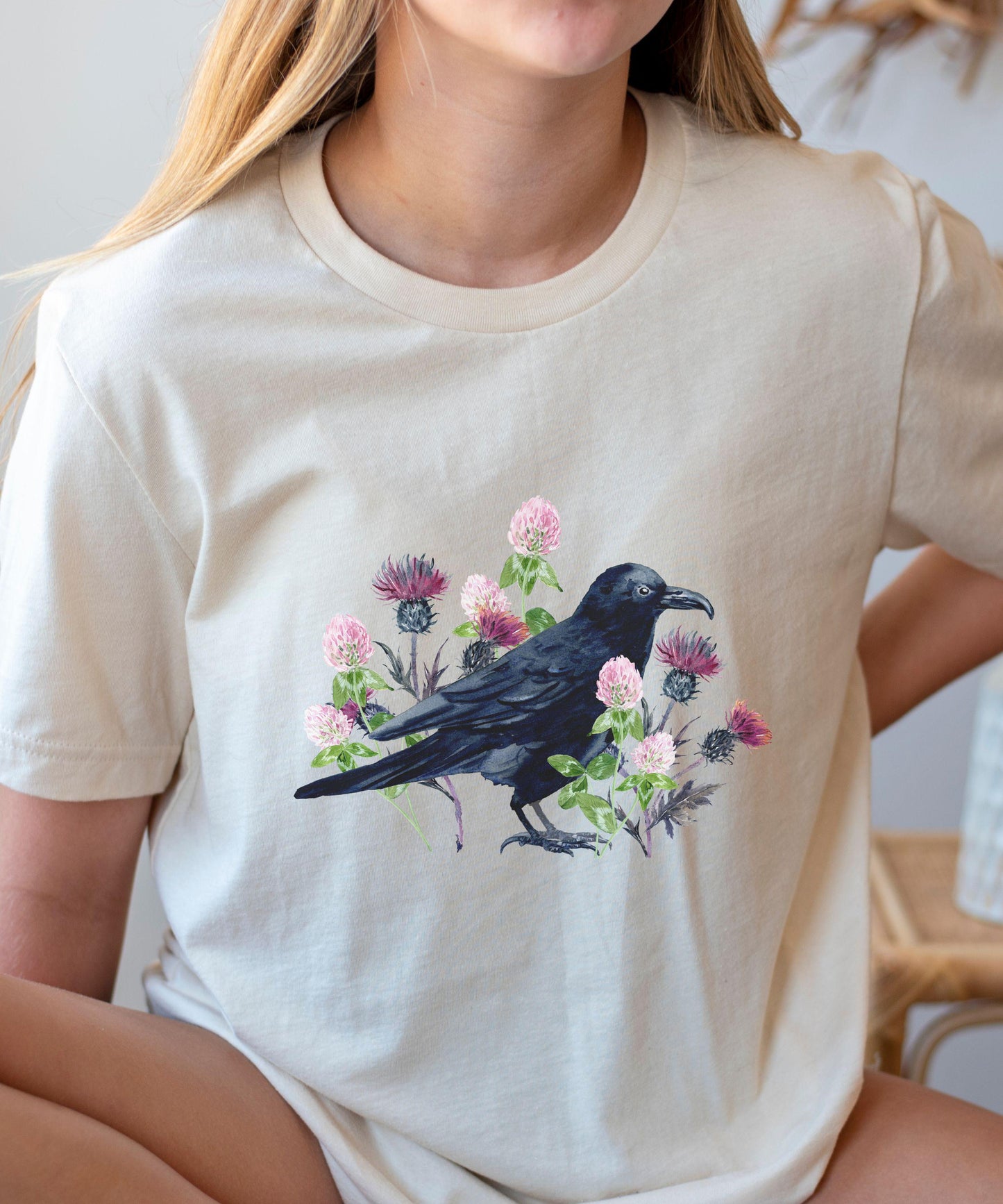 Raven Shirt Girl, Witchy Kids Clothes Dark Academia Cottagecore Crow Gifts, Goblincore Whimsigoth Boho Goth Nature Raven Toddler Tee