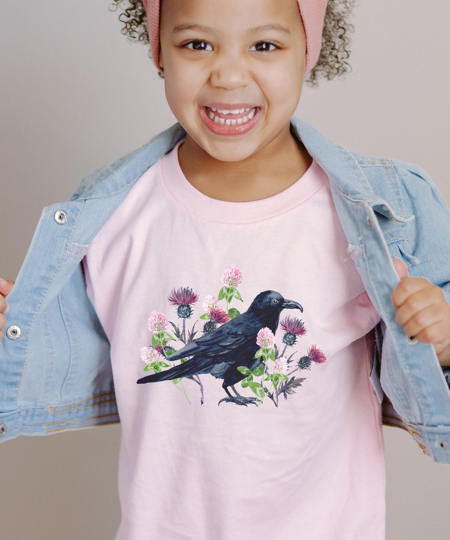 Raven Shirt Girl, Witchy Kids Clothes Dark Academia Cottagecore Crow Gifts, Goblincore Whimsigoth Boho Goth Nature Raven Toddler Tee
