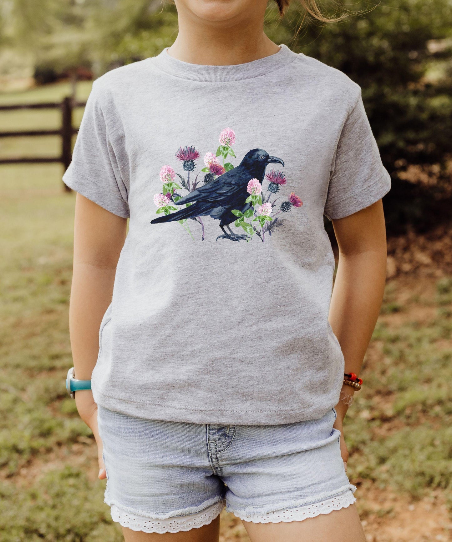 Raven Shirt Girl, Witchy Kids Clothes Dark Academia Cottagecore Crow Gifts, Goblincore Whimsigoth Boho Goth Nature Raven Toddler Tee