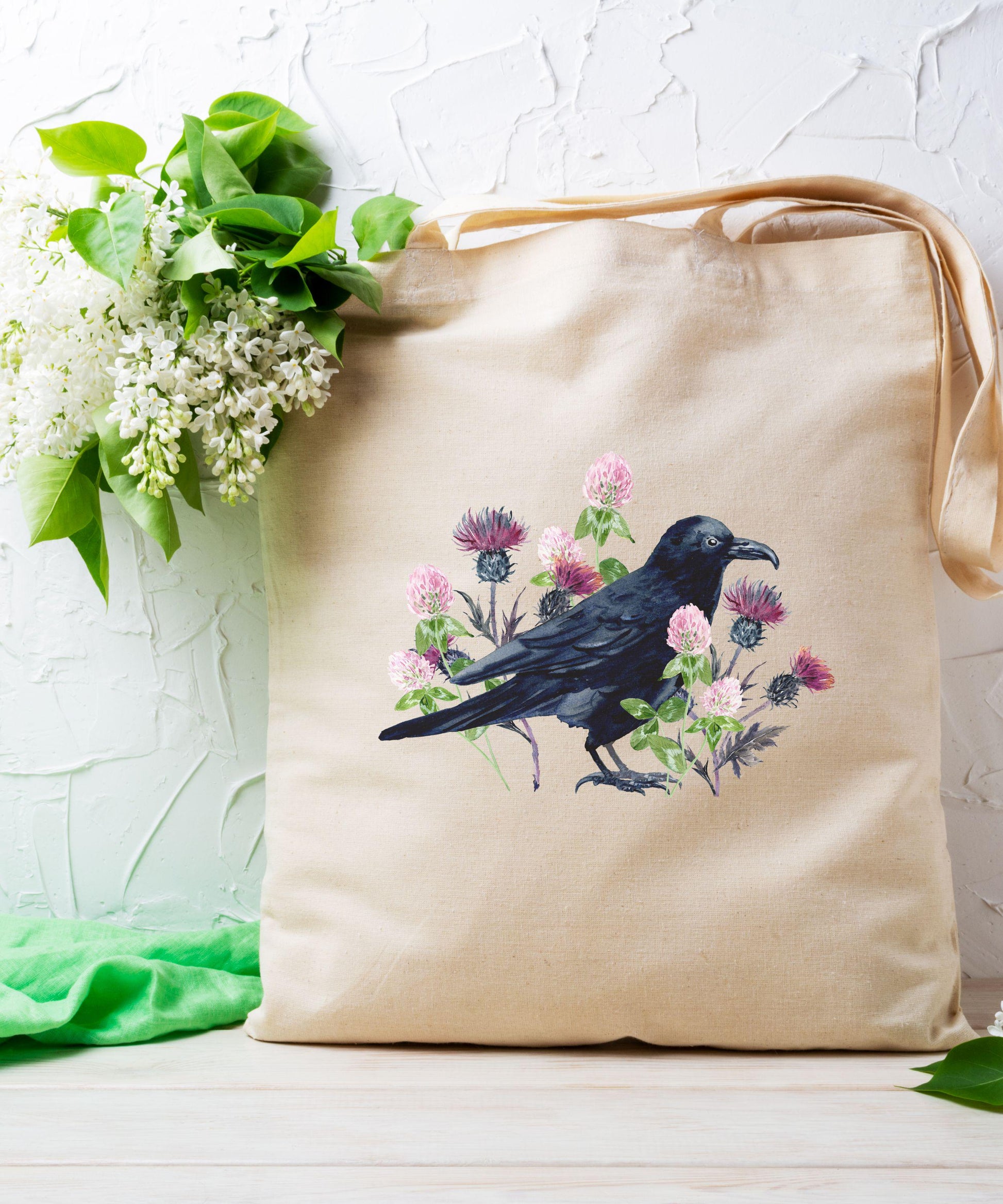 Raven Cotton Canvas Tote Bag: Dark Academia Cottagecore Crow Gifts, Goblincore Whimsigoth Boho Goth Nature Witchy Stuff, Goth Tote Bag