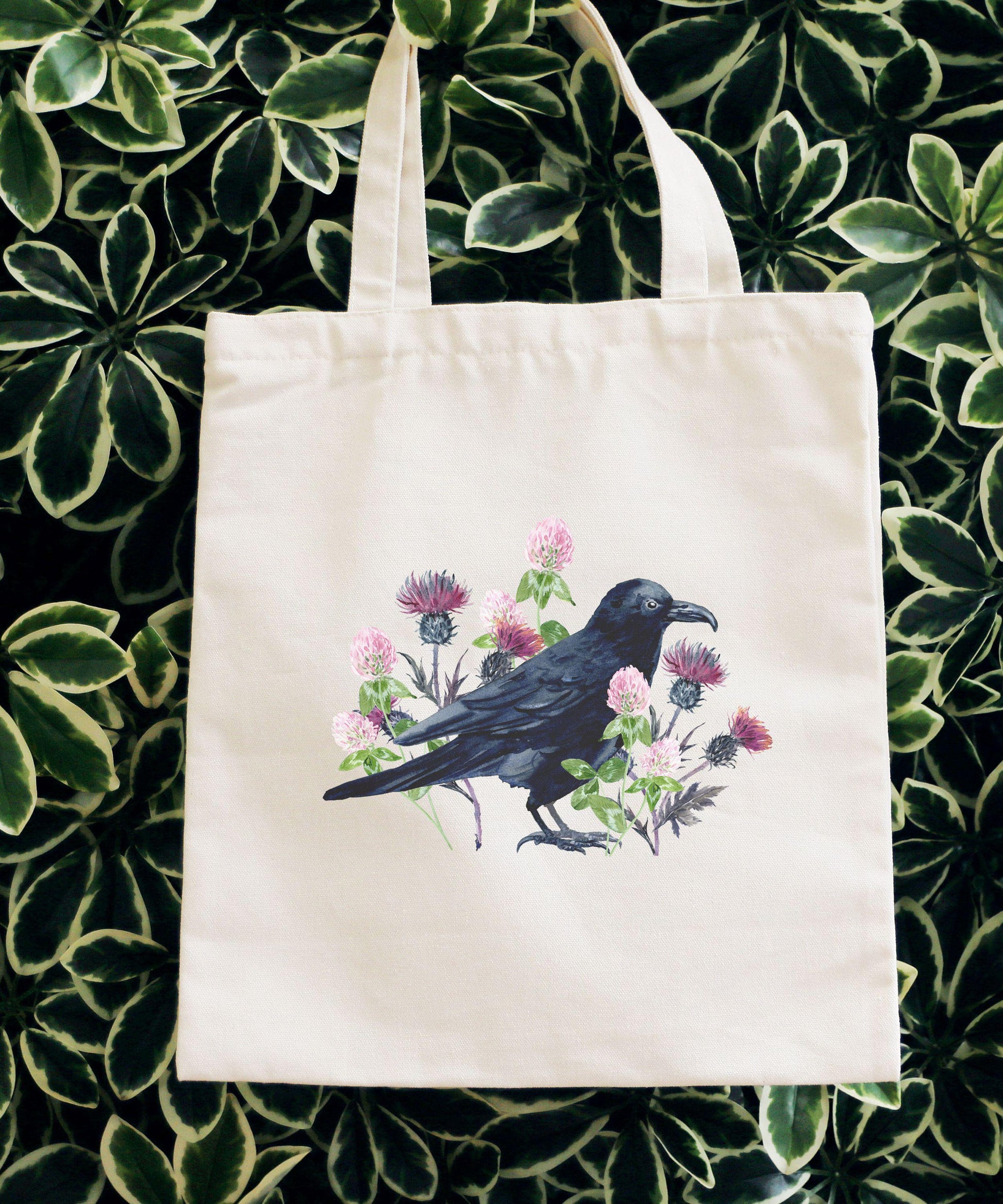 Raven Cotton Canvas Tote Bag: Dark Academia Cottagecore Crow Gifts, Goblincore Whimsigoth Boho Goth Nature Witchy Stuff, Goth Tote Bag