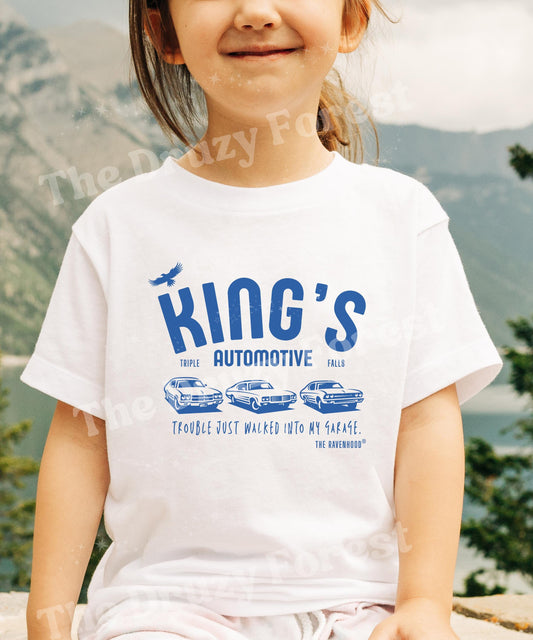 King's Automotive Toddler and Youth Shirt, The Ravenhood Book Series Licensed Kate Stewart Book Merch, Triple Falls Shirt Kids, Exodus Book