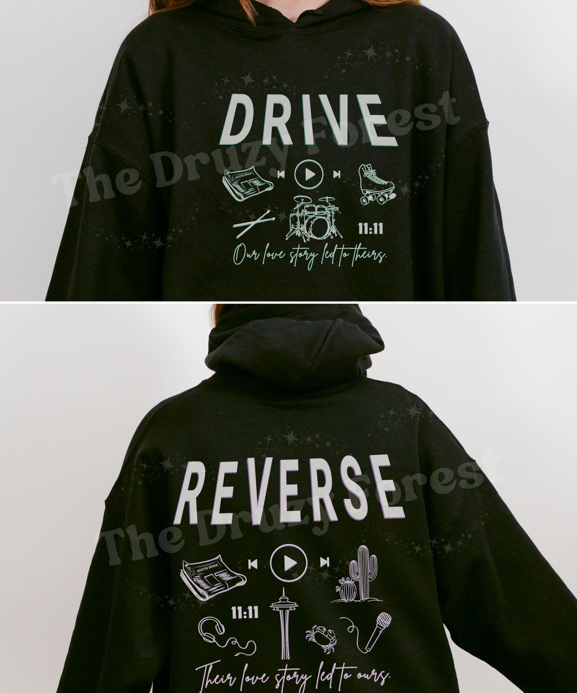 Drive and Reverse Hoodie, Licensed Kate Stewart Book Series Merch, The Bittersweet Symphony Duet Easton, Reid Crowne Nate Butler Sweatshirt