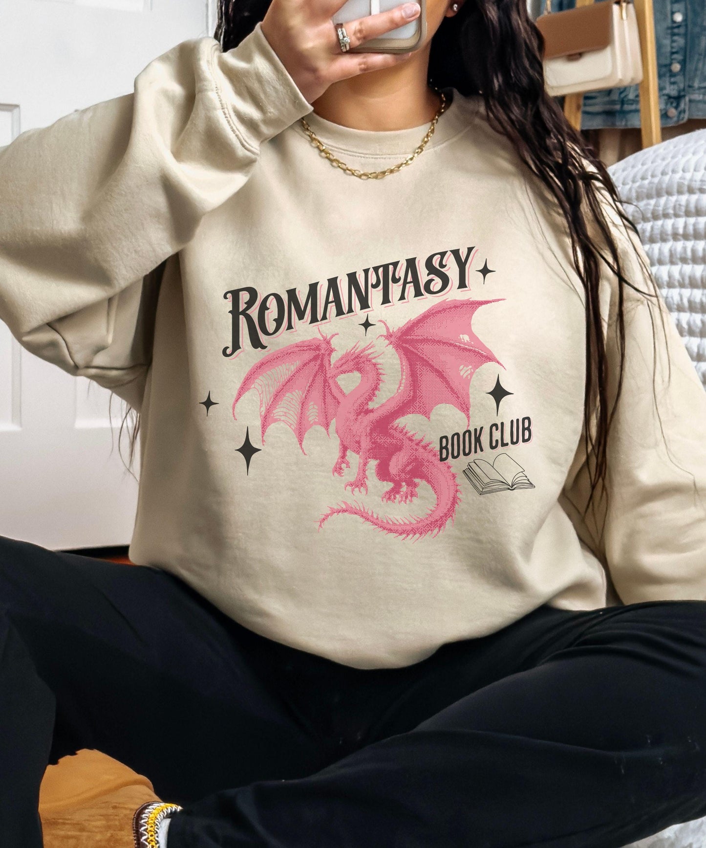 Romantasy Book Club Sweatshirt, Dragon Sweatshirt, Fantasy Romance Reader Sweatshirt, Dragon Gifts for Book Lovers, Book Dragon Crewneck