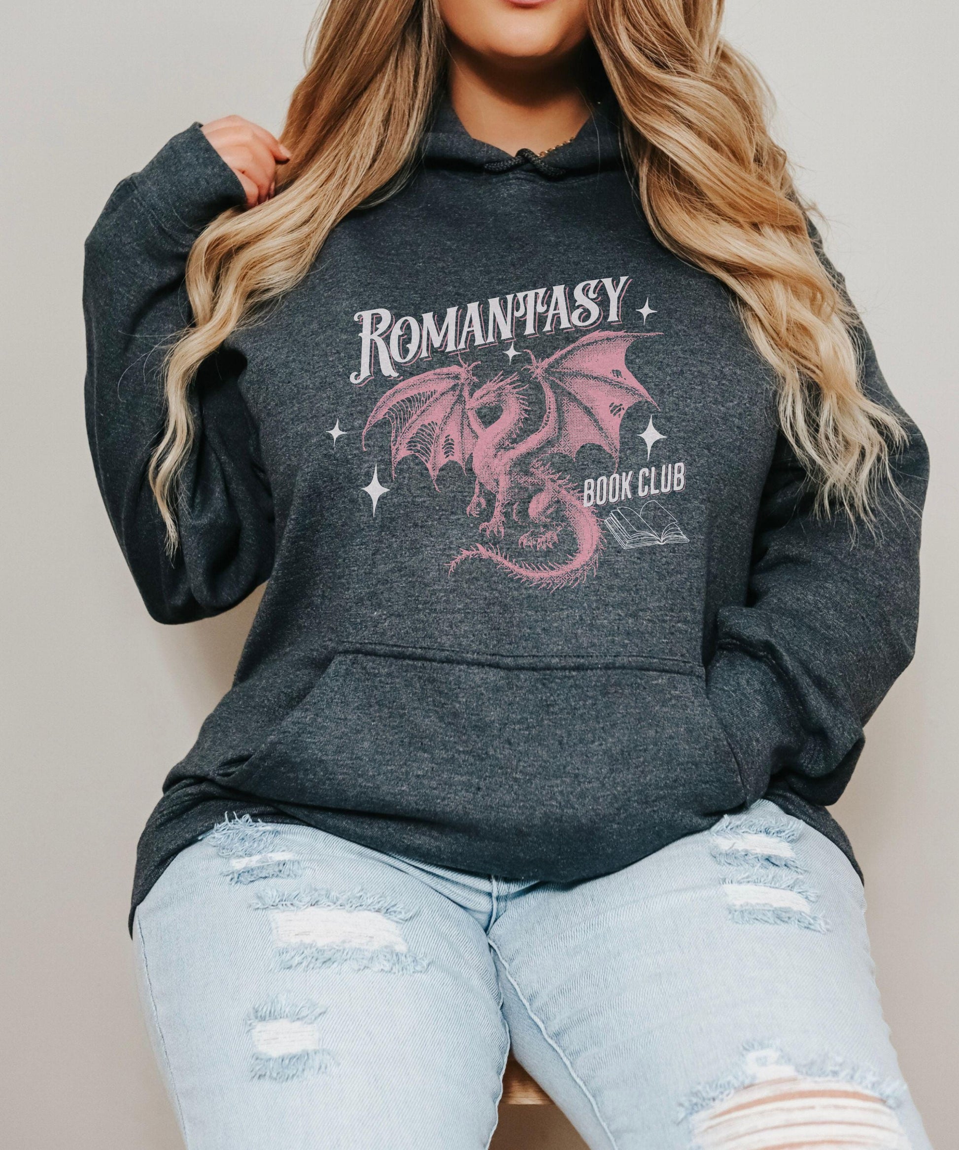 Romantasy Book Club Dragon Hoodie, Dragon Gifts for Book Lovers Fantasy Romance Book Merch Book Dragon Hoodie Dark Romance Reader Sweatshirt