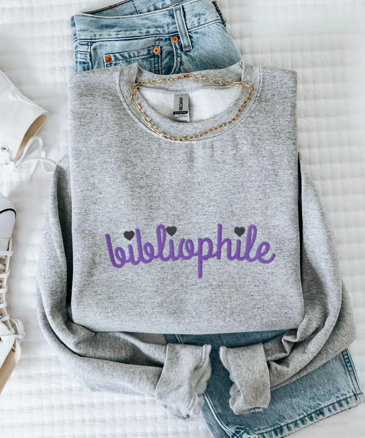 Bibliophile Embroidered Sweatshirt, Book Lover Sweatshirt Reading Crewneck, Booklover Gifts for Readers Sweater