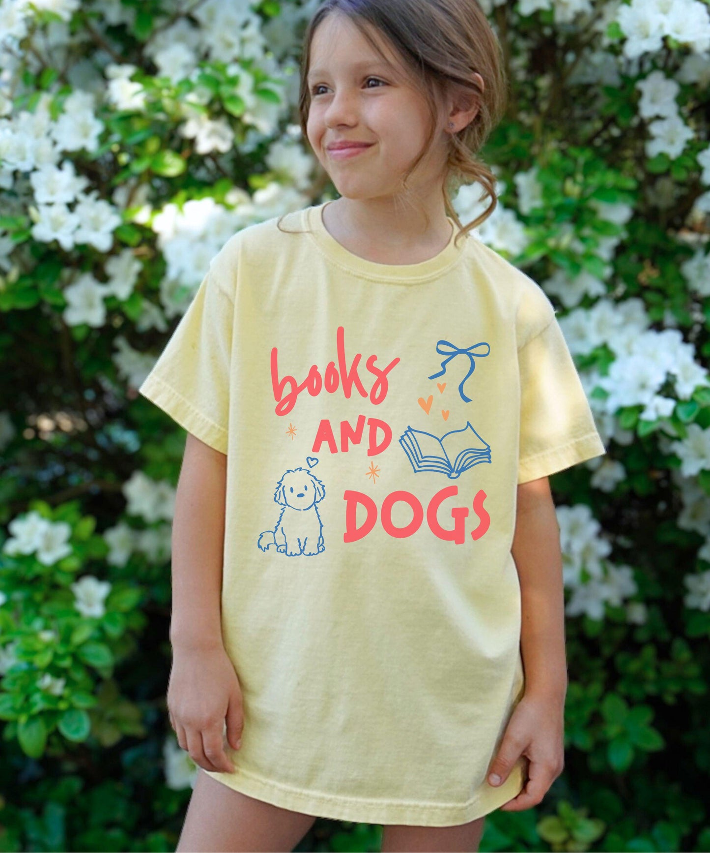 Books and Dogs Shirt Kids, Youth Comfort Colors Shirt, Dog Lover Shirt, Book Lover Shirt for Girls, Girls Dog Tshirt Bookish Children's Tees