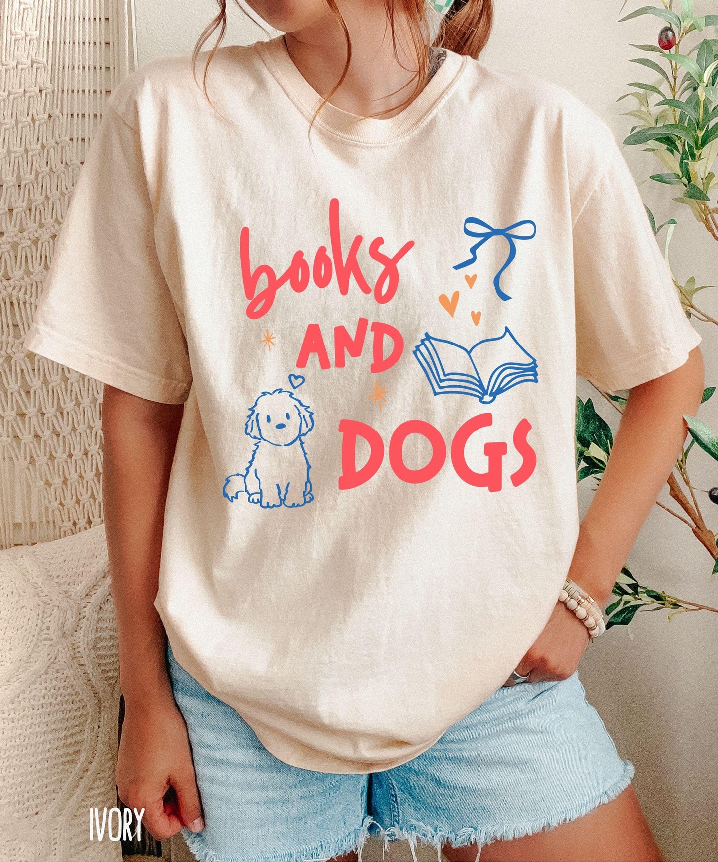 Books and Dogs Comfort Colors TShirt, Book Lover Shirt, Dog lover Shirt, Booklover Gift, Dog Mom Tshirt Reading Shirts for Animal Lovers