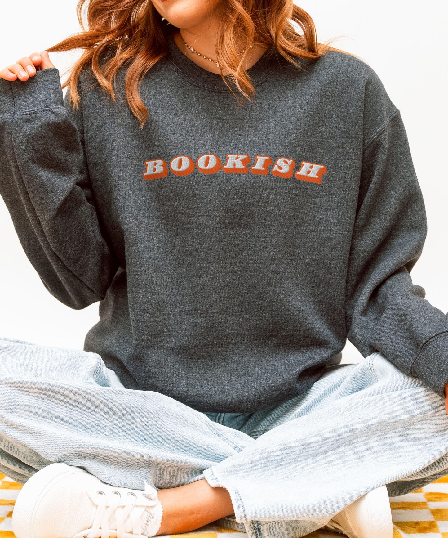 Bookish Embroidered Sweatshirt, Book Lover Sweatshirt Reading Crewneck, Booklover Gifts for Reader Sweater, Bookish Shirt