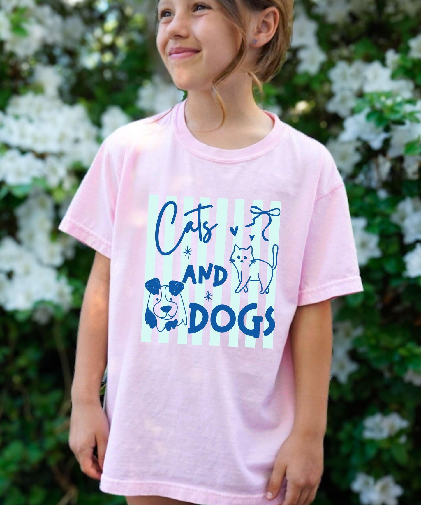 Cats and Dogs Kids Shirt, Dog Shirt Girl, Cat Shirt Girl, Comfort Colors Shirt for Kids, Preppy Tween Girl Clothes for Animal Lovers