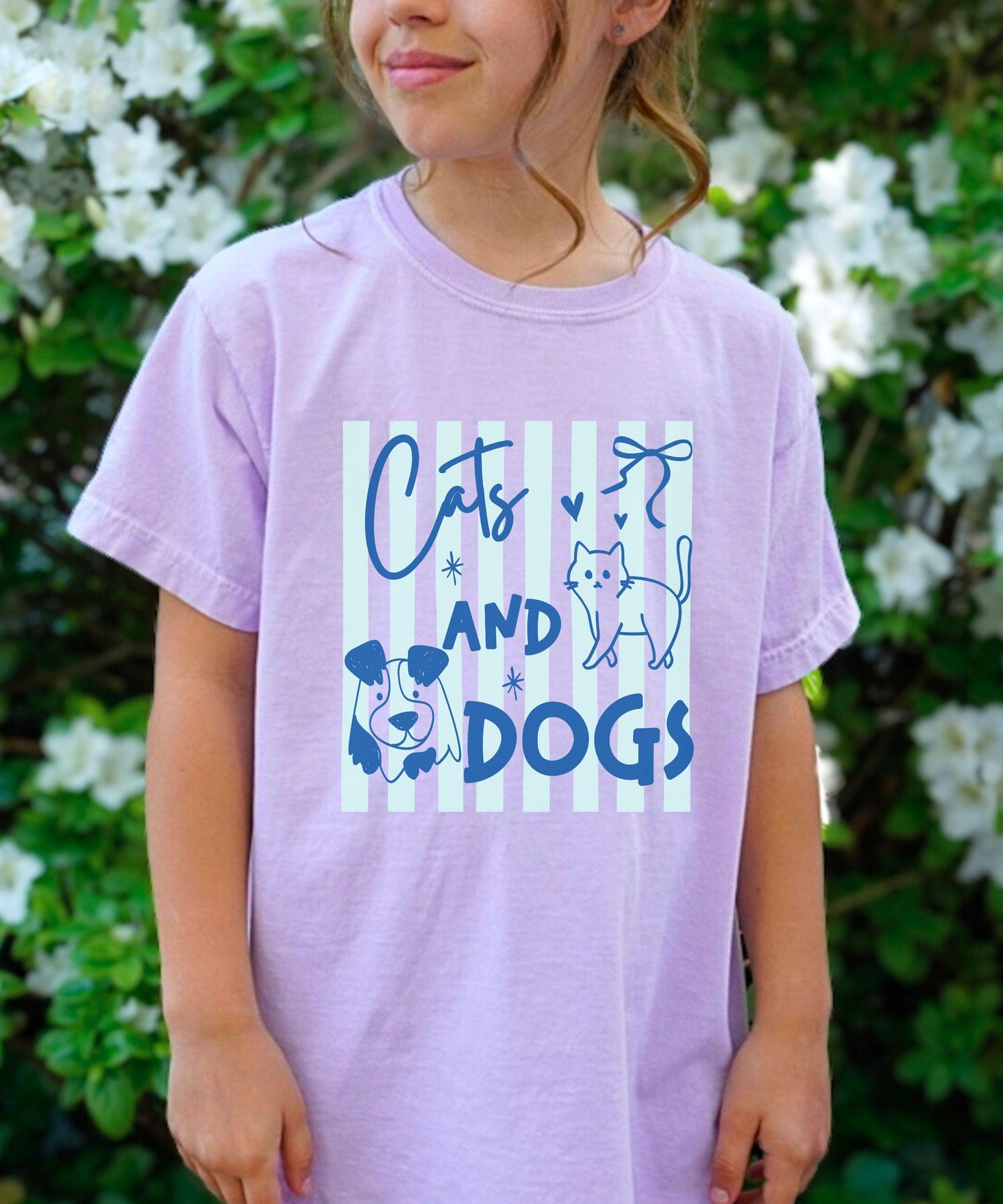 Cats and Dogs Kids Shirt, Dog Shirt Girl, Cat Shirt Girl, Comfort Colors Shirt for Kids, Preppy Tween Girl Clothes for Animal Lovers