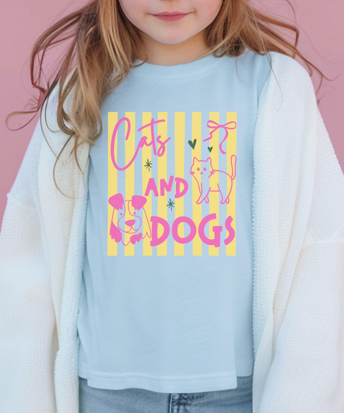 Cats and Dogs Kids Shirt, Dog Shirt Girl, Cat Shirt Girl, Comfort Colors Shirt for Kids, Preppy Tween Girl Clothes for Animal Lovers