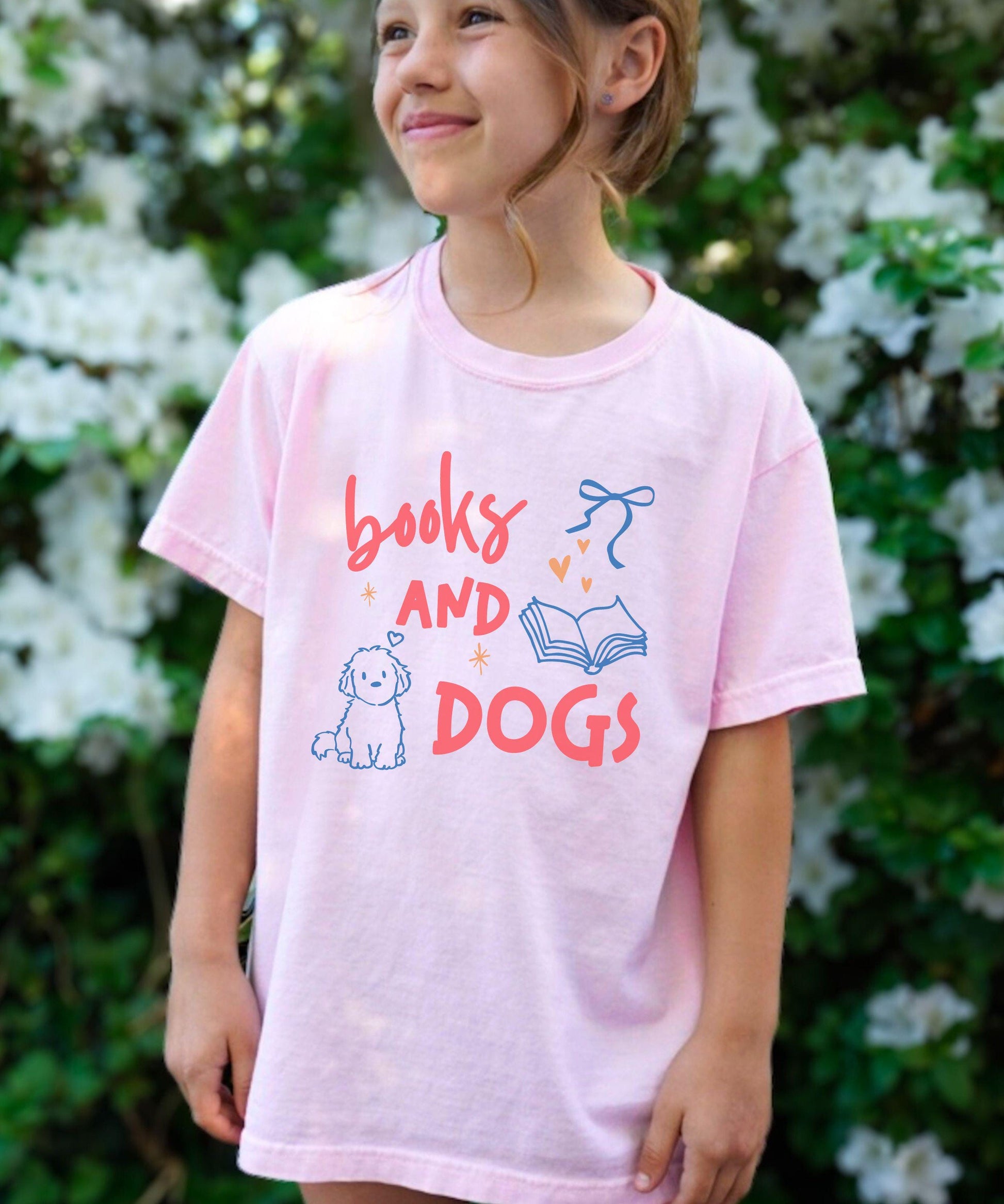 Books and Dogs Shirt Kids, Youth Comfort Colors Shirt, Dog Lover Shirt, Book Lover Shirt for Girls, Girls Dog Tshirt Bookish Children's Tees
