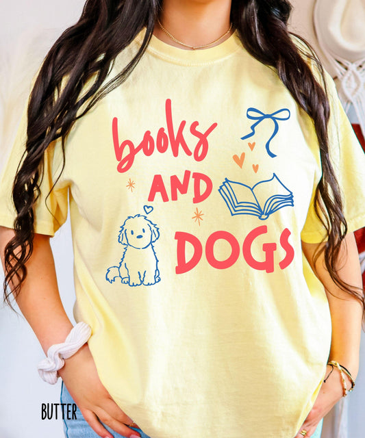 Books and Dogs Comfort Colors TShirt, Book Lover Shirt, Dog lover Shirt, Booklover Gift, Dog Mom Tshirt Reading Shirts for Animal Lovers