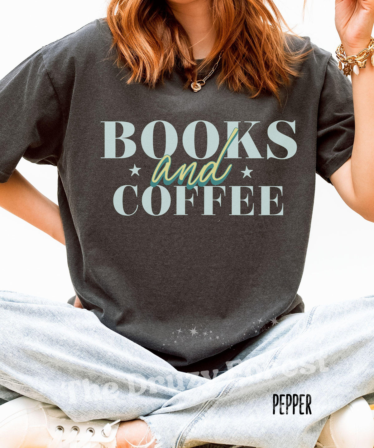 Books and Coffee Shirt, Comfort Colors Tshirt, Book lover Gifts, Reader Shirts, Coffee Lover Tees, Bookish Tshirts