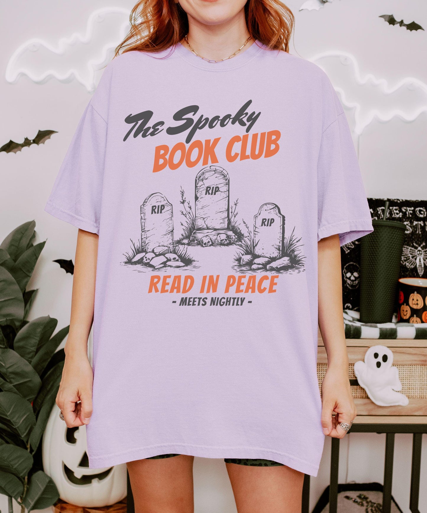 The Spooky Book Club Comfort Colors Shirt, Read in Peace Bookish Halloween T-Shirt, Fall Tee for Book Lovers