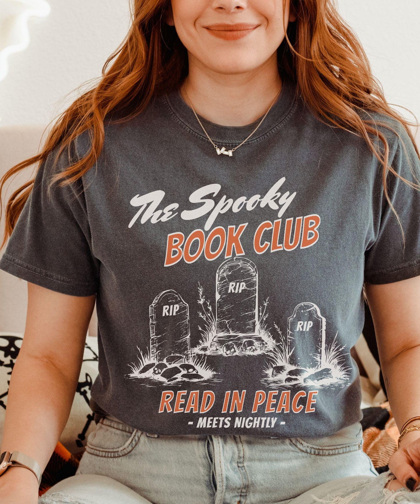 The Spooky Book Club Comfort Colors Shirt, Read in Peace Bookish Halloween T-Shirt, Fall Tee for Book Lovers
