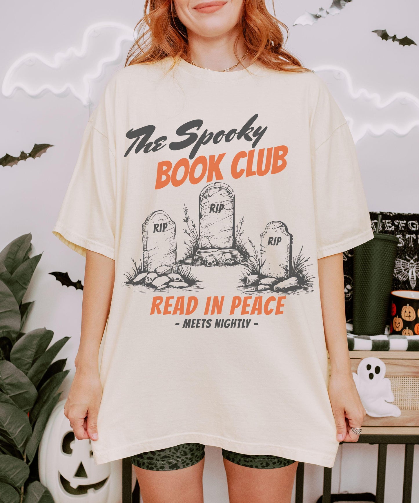 The Spooky Book Club Comfort Colors Shirt, Read in Peace Bookish Halloween T-Shirt, Fall Tee for Book Lovers