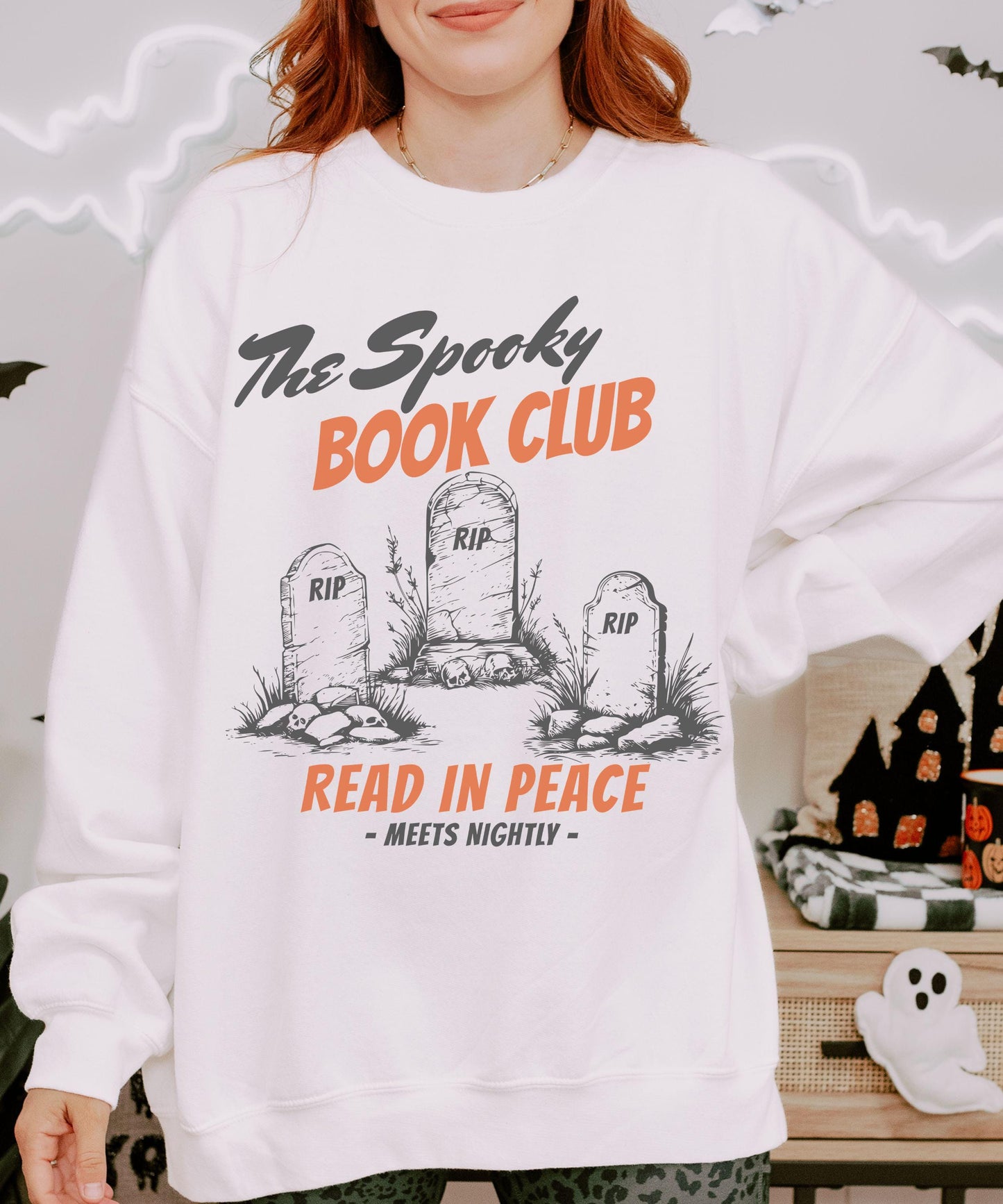 The Spooky Book Club Sweatshirt, Read in Peace Bookish Halloween Crewneck, Fall Sweatshirt for Book Lovers