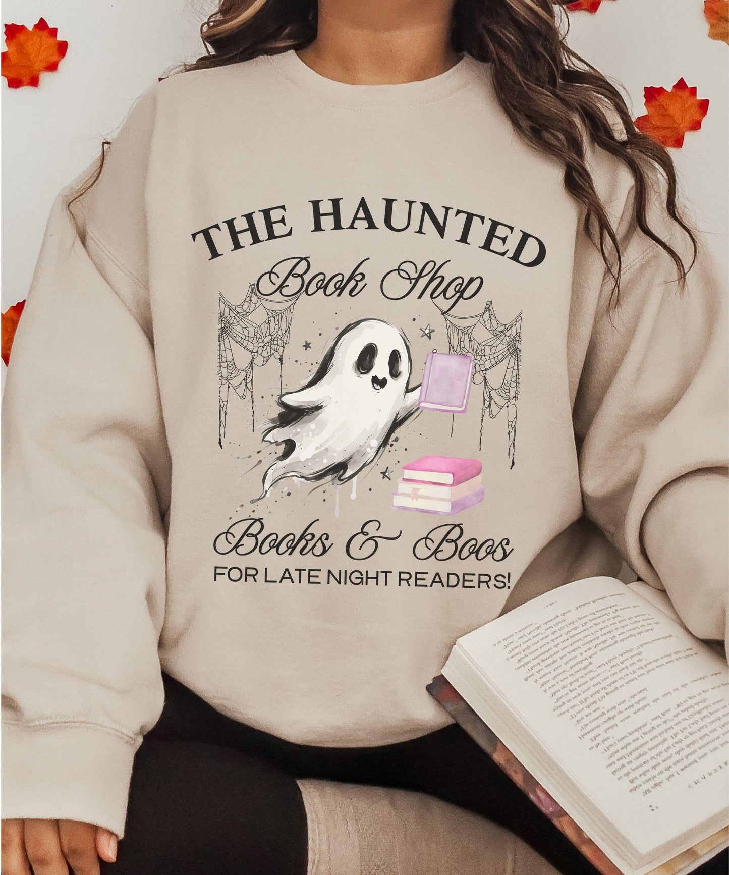 The Haunted Book Shop Sweatshirt, Halloween Crewneck for Book Lovers, Book Ghost Sweatshirt, Women's Bookish Fall Sweaters