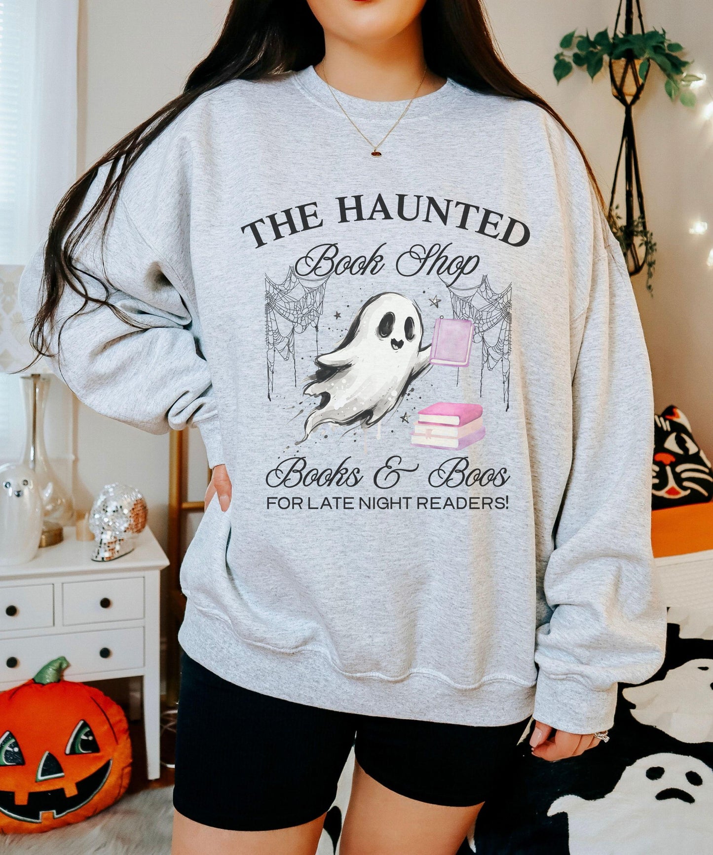 The Haunted Book Shop Sweatshirt, Halloween Crewneck for Book Lovers, Book Ghost Sweatshirt, Women's Bookish Fall Sweaters