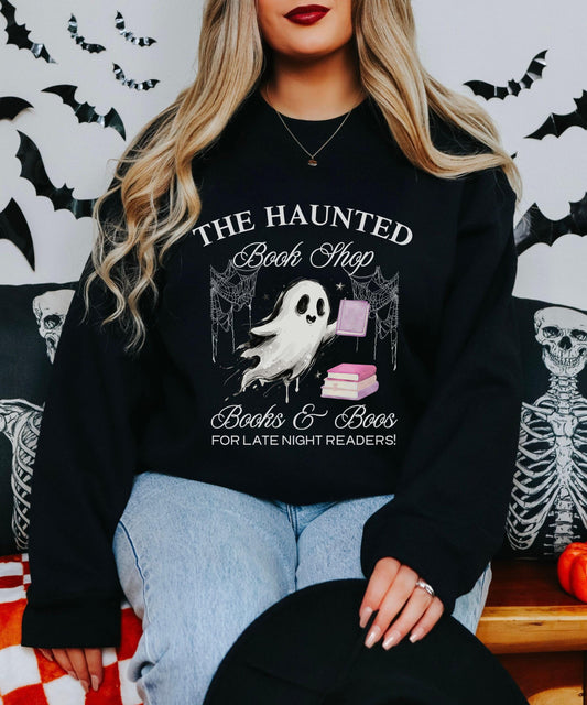 The Haunted Book Shop Sweatshirt, Halloween Crewneck for Book Lovers, Book Ghost Sweatshirt, Women's Bookish Fall Sweaters