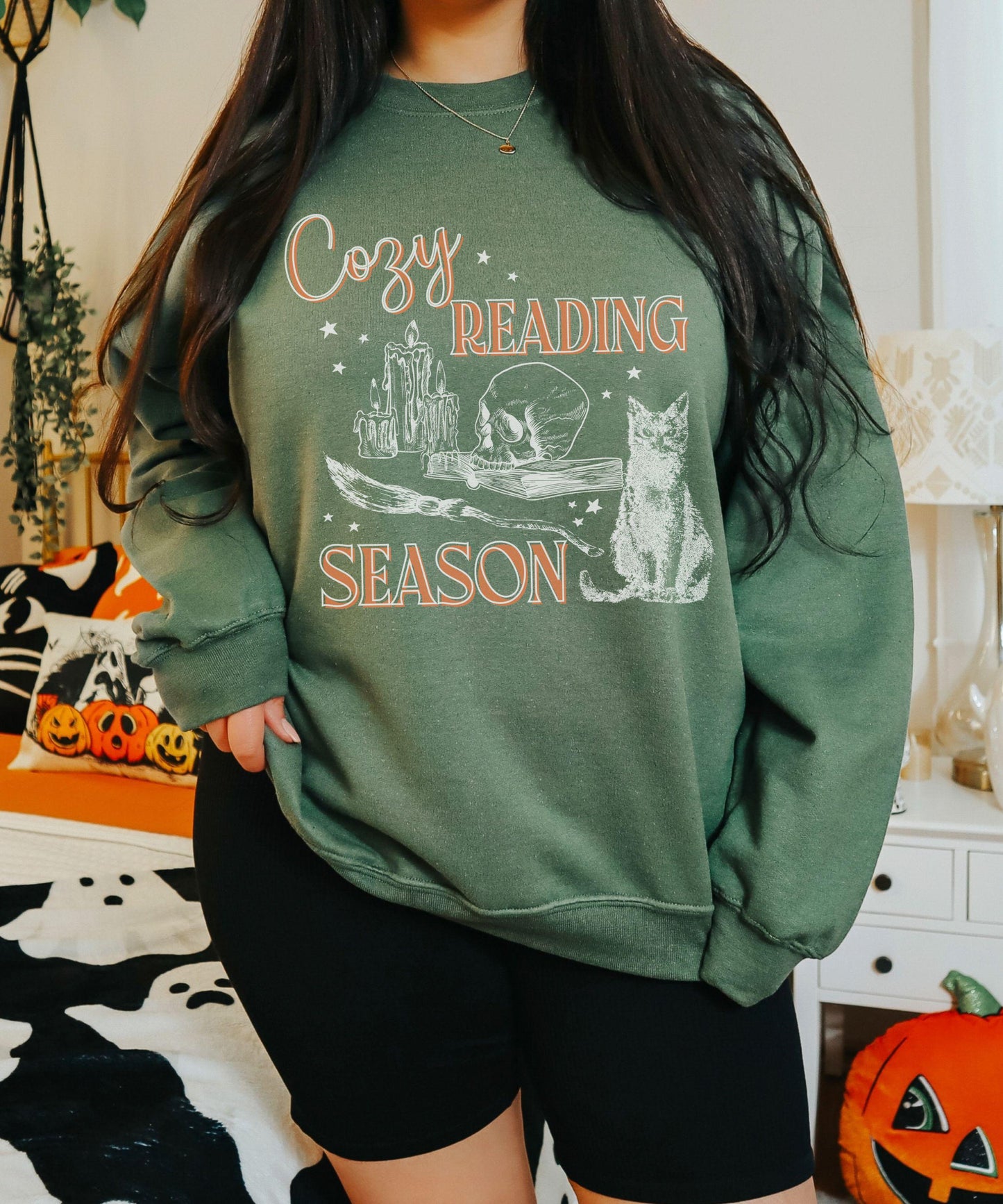 Cozy Reading Season Sweatshirt, Witchy Book Lover Crewneck, Fall Sweatshirt Women, Dark Romance Book Merch, Bookish Halloween Cat Shirt