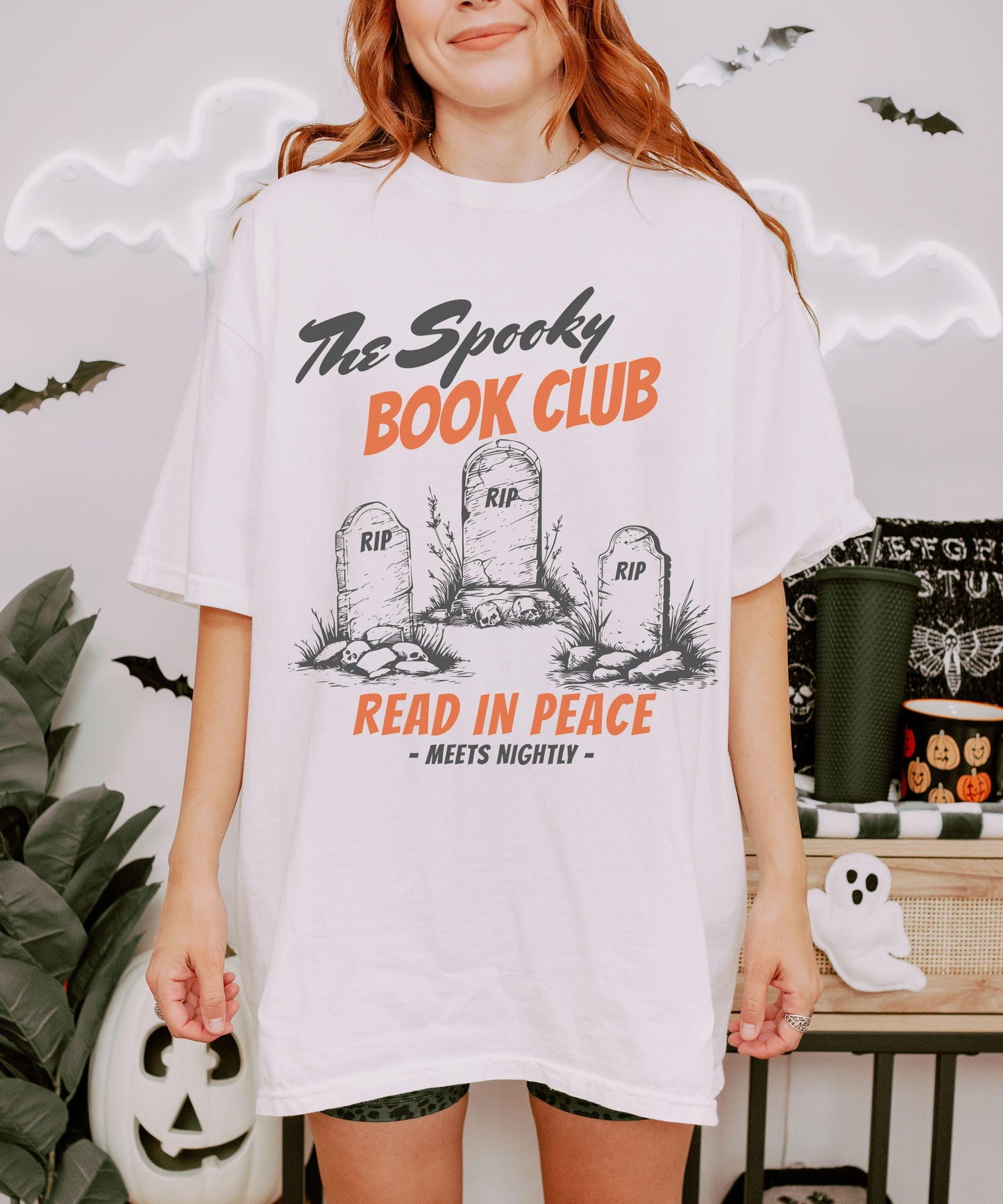 The Spooky Book Club Comfort Colors Shirt, Read in Peace Bookish Halloween T-Shirt, Fall Tee for Book Lovers